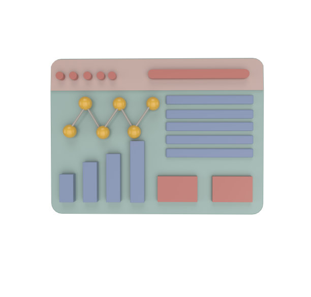 最小的3d插图数据分析，财务报告图表，和带有数据图表的网页。仪表板的UI。图片下载