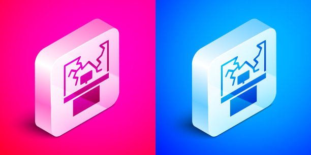 等距破碎的窗口图标孤立在粉红色和图片下载