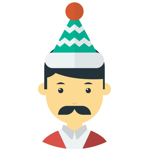 戴圣诞帽的胡子男人极简风格插画图片下载