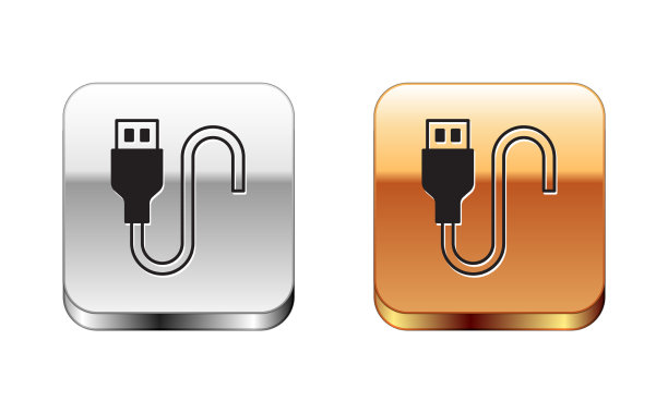 黑色usb电缆线图标隔离在白色图片下载