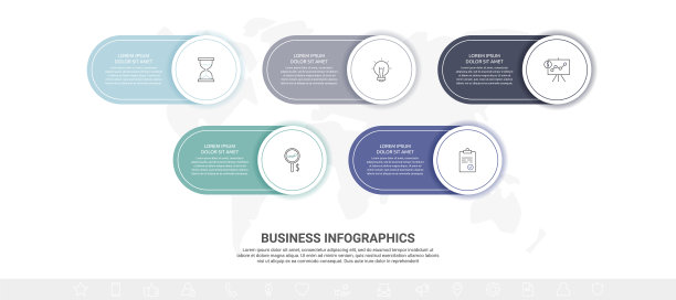 带有五个圆圈和标签的业务矢量信息图。时间轴可视化与5个步骤的图表，流程图，横幅，演示图片下载