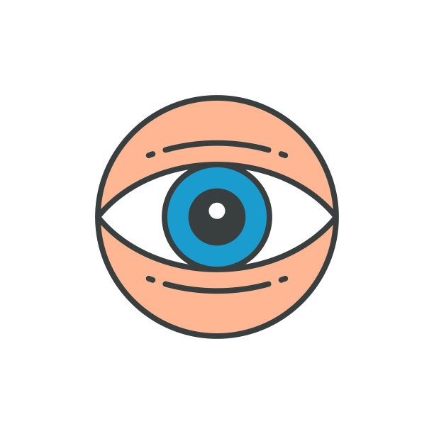 人眼蓝色镜片与眼球和眼睑圈流行艺术贴纸groovy轮廓矢量卡通图片下载