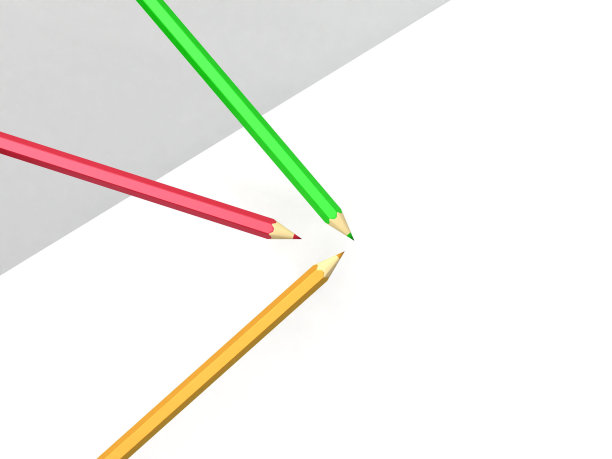 三支彩色铅笔在彩色背景上的3d渲染图片下载