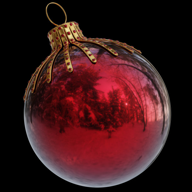 红色的圣诞树球有金色的光泽图片下载