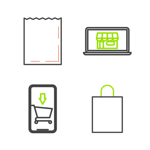 设置线纸购物袋，手机和购物车图片下载