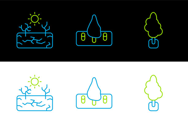 设置线树木干旱和森林砍伐图标图片下载
