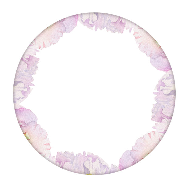 水彩画的圆框，用手绘的粉红色牡丹花、芽和叶。孤立的白色背景。用于请柬，婚礼，爱情或贺卡，纸张，印刷，纺织图片下载