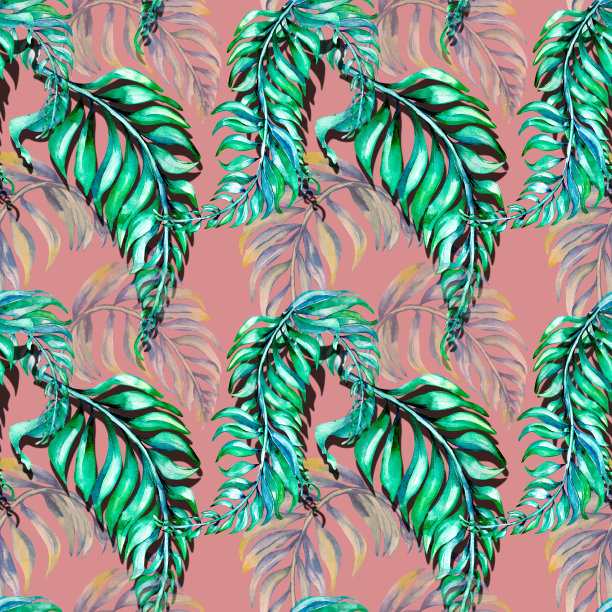 丛林花卉华丽的无缝图案水彩插图上的粉红色图片下载