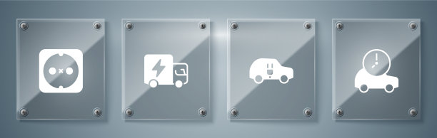 设置电动汽车卡车和电源插座图片下载