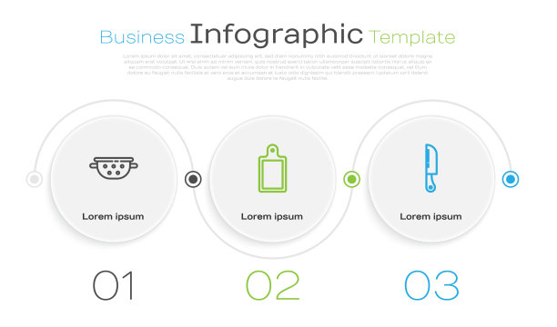 设置线厨房滤锅，切菜板和刀图片下载