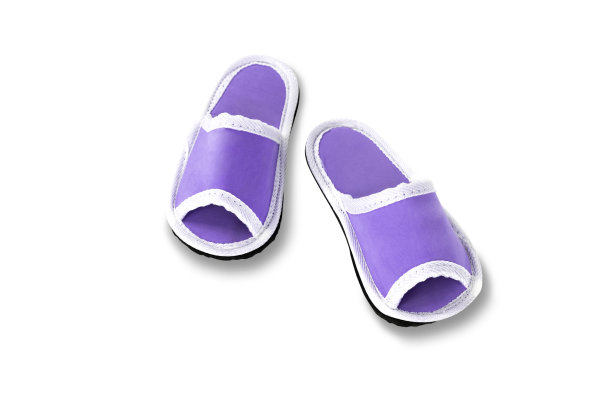 紫色的房子拖鞋孤立在白色背景与裁剪路径。图片下载