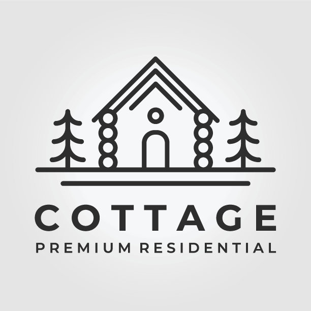 木质小屋标志线艺术极简主义矢量设计插画图片下载