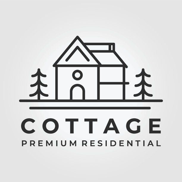 地产小屋标志线艺术矢量插画，房子小屋的概念图片下载
