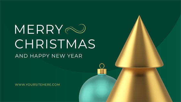 圣诞快乐和新年快乐祝贺横幅模板逼真的3d图标矢量图片下载