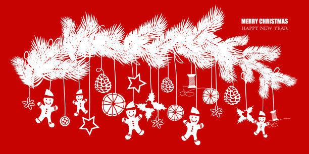 圣诞云杉枝挂饰剪纸图片下载