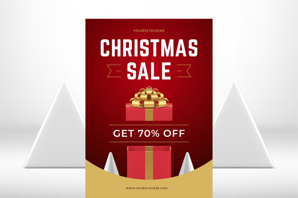 圣诞特卖高级网页传单模板红色金色礼品盒逼真的3d图标矢量图片下载