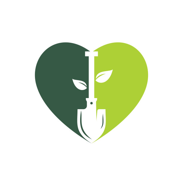 铲树矢量标志设计。绿色园林环境标志设计模板。图片下载