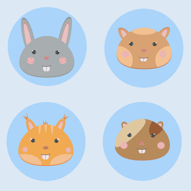 宠物向量集。动物脸的集合。图片下载