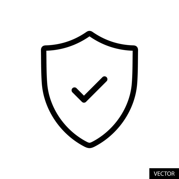 在白色背景上隔离的直线风格设计中的屏蔽复选标记矢量图标。可编辑的中风。安全的概念。图片下载