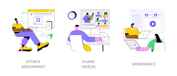 电子学习平台的特色是孤立的卡通矢量插图。图片下载