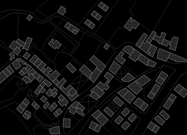 想象地籍地图的领土与建筑物，道路和土地地块-概念插图在黑色背景图片下载