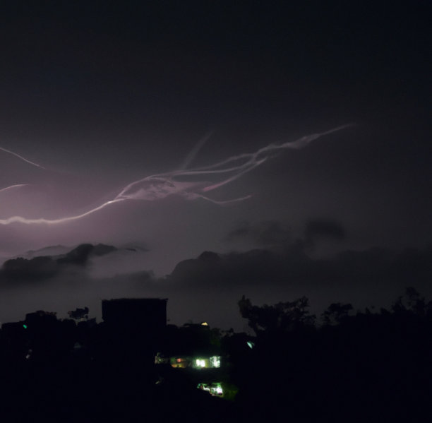 天空中一道闪电的风景照图片下载