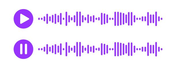 声音语音信息图标。带有播放和暂停语音波的音频聊天象形图。Messenger，广播，播客移动应用程序界面图片下载