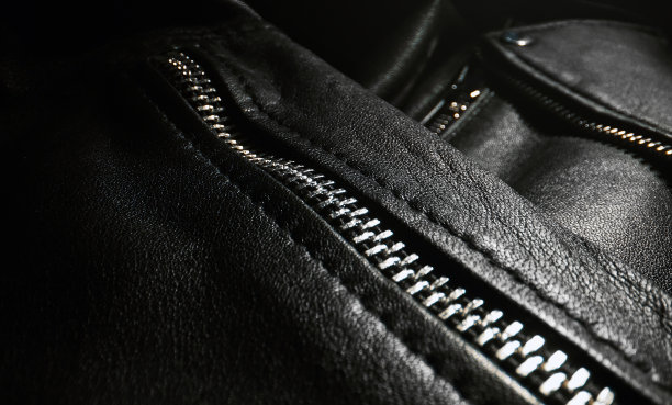 黑色皮夹克细节。特写镜头。图片下载