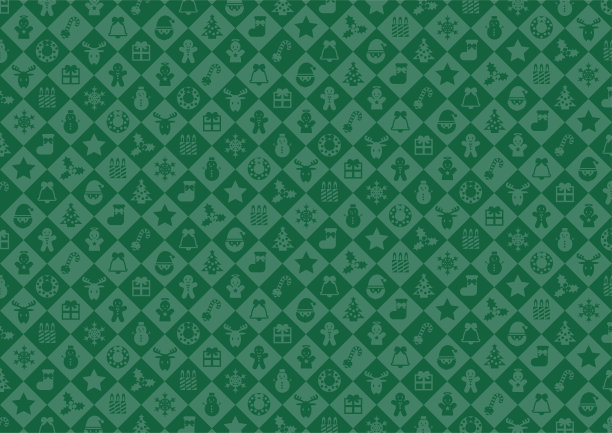 圣诞节模式说明。无缝的背景图案。绿色图标与菱形图案。矢量插图。图片下载