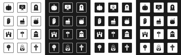 墓碑与十字城堡猫头鹰南瓜图片下载