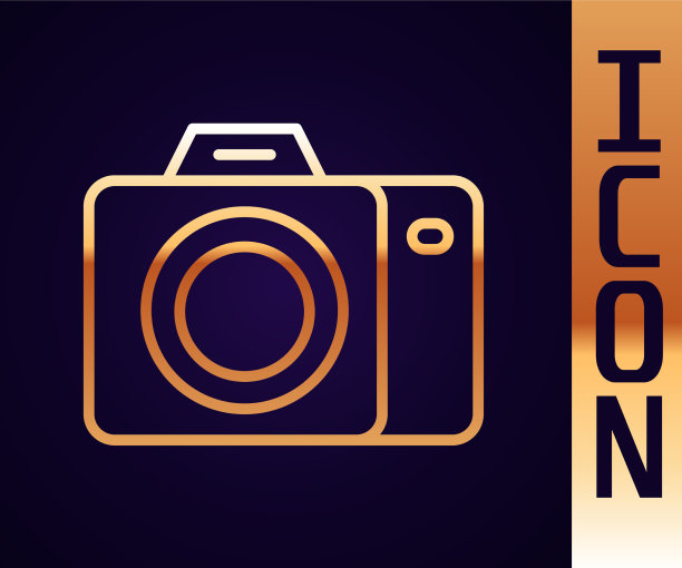 金线照片相机图标隔离在黑色图片下载