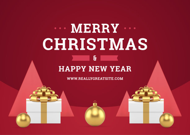 圣诞快乐红色经典贺卡祝福设计逼真的3d图标矢量插画图片下载
