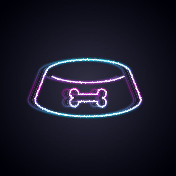 发光的霓虹灯线宠物食物碗的猫或狗图片下载