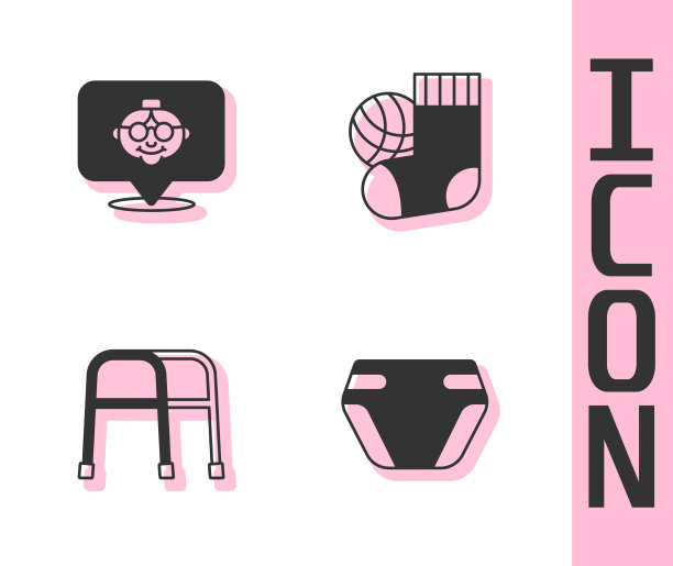 设置成人尿布奶奶步行和袜子图标图片下载