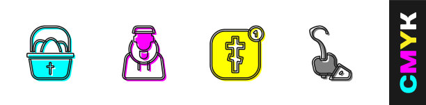 设置篮子与复活节彩蛋僧侣在线教堂图片下载