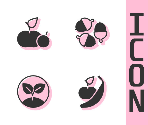 设置苹果和香蕉芽和橡子图标图片下载