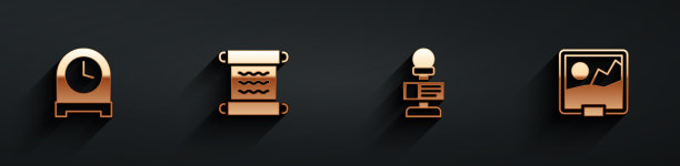 设置古色古香的时钟和纸莎草卷轴麦克风图片下载