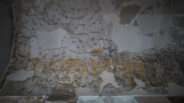 帝王谷卢克索埃及陶赛特和塞特纳赫特陵墓，粉彩美丽的黄色和蓝色壁画风格图片下载