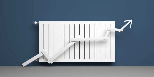 经典散热器与箭头前面的背景- 3D插图图片下载