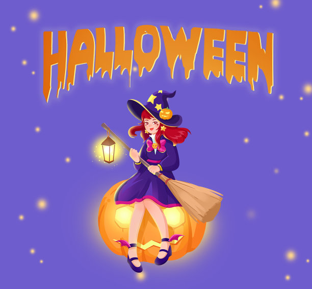 紫色简约插画万圣节朋友圈封面图片下载