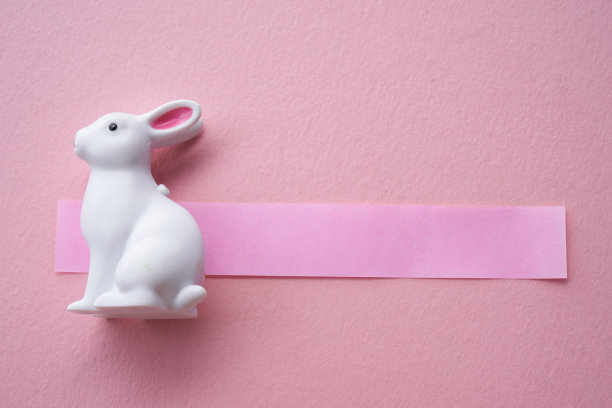 粉色纸上的玩具兔子——2023年兔年图片下载