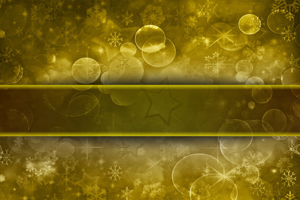 抽象的金色节日背景，圆圈，星星形状，雪花和带文本。图片下载