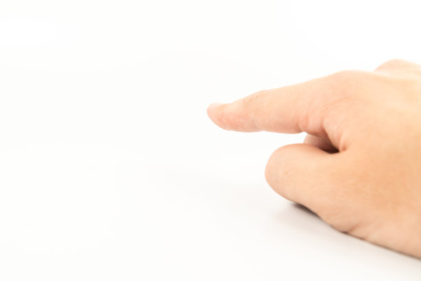 用食指指手。文本的复制空间。在白色背景上，手指显示出孤立的概念和想法图片下载