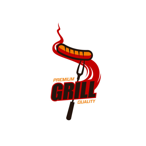 BBQ烧烤标志的烧烤叉与肉香肠图片下载
