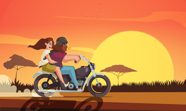 摩托车手和女孩的场景图片下载