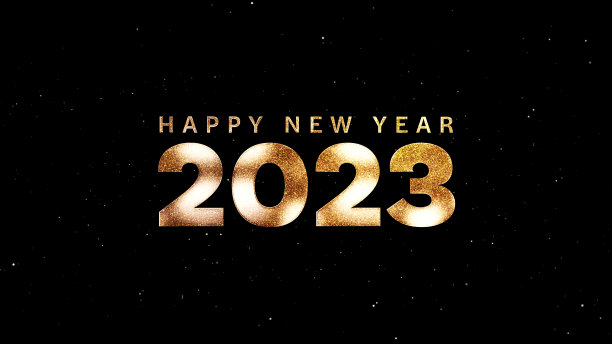 2023年新年快乐，金色粒子散焦黑色背景图片下载