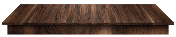 白色背景的空木桌。蒙太奇您的产品或设计，空白棕色板在蓝色背景图片下载