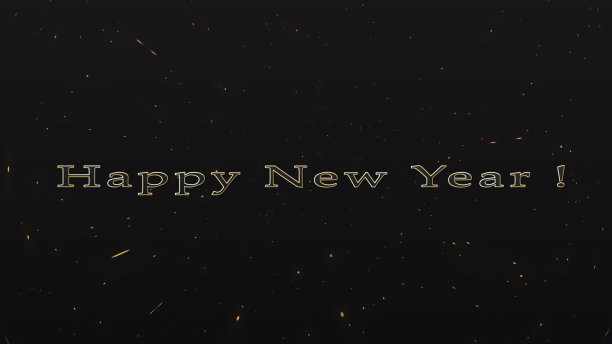 2023新年快乐文字动画在黑色背景金属文字与金色边框图片下载