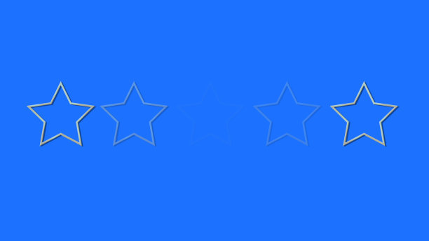 发光的金属星与金色边界过渡，5星评级动画在蓝屏色度关键背景。高质量的滑动过渡动画。图片下载