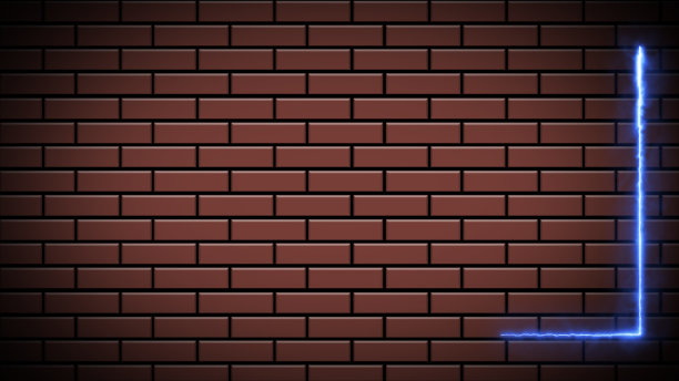 数字3d渲染抽象复古风格的霓虹灯标识在砖墙上。高质量的矩形霓虹灯标识。图片下载